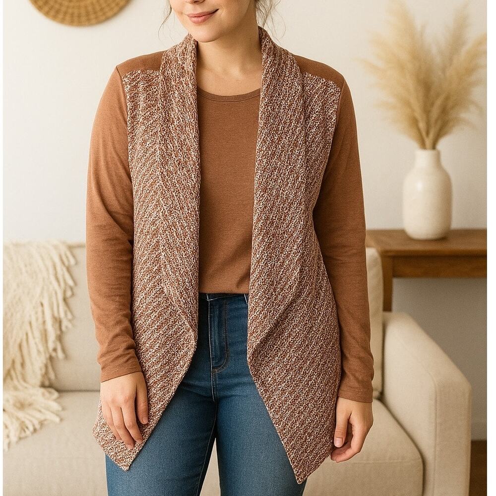 Lori Goldstein LOGO QVC Open Front Knit Peasant Cardigan Pink Women's Medium